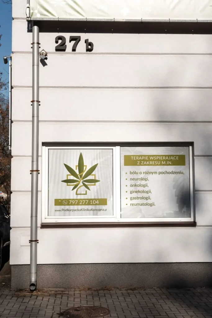 Witryna kliniki z logo i numerem telefonu